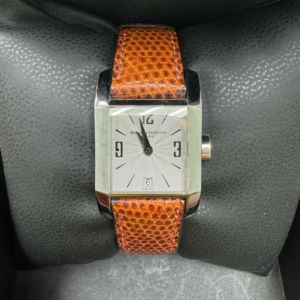 Baume & Mercier stainless steel 22mm Watch with Brown Leather Strap